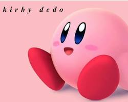 A colorful collage showing the Kirby Dedo trend, including a finger puppet, a hand-drawn doodle on a finger, and examples of fan art.